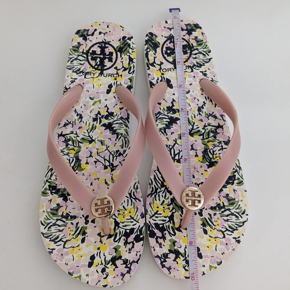 EUC! Tory Burch Flip Flop Sandal In Pink Quartz Flower Field Size 8 - Picture 11 of 15